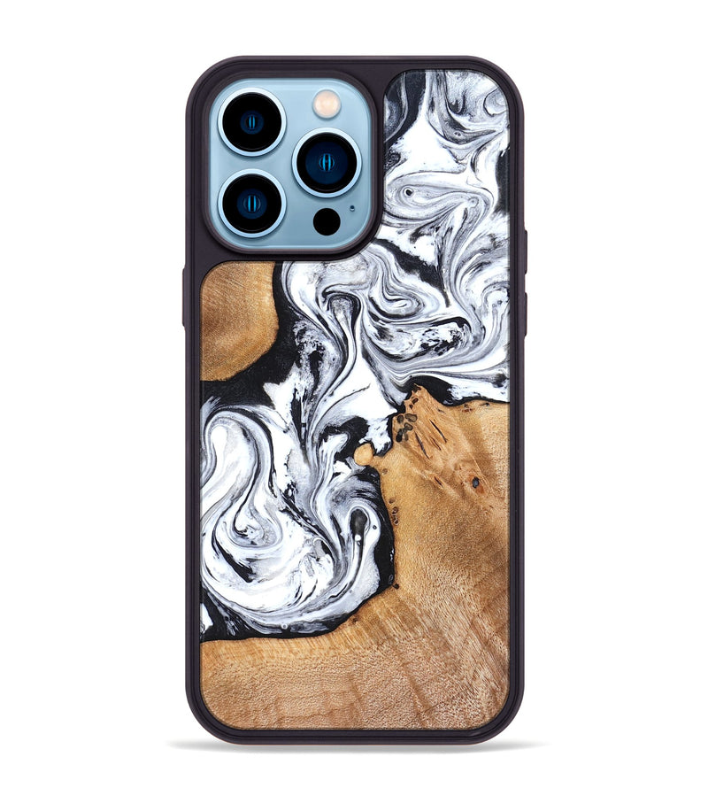 iPhone 14 Pro Max Wood Phone Case - Ariana (Black & White, 822796)