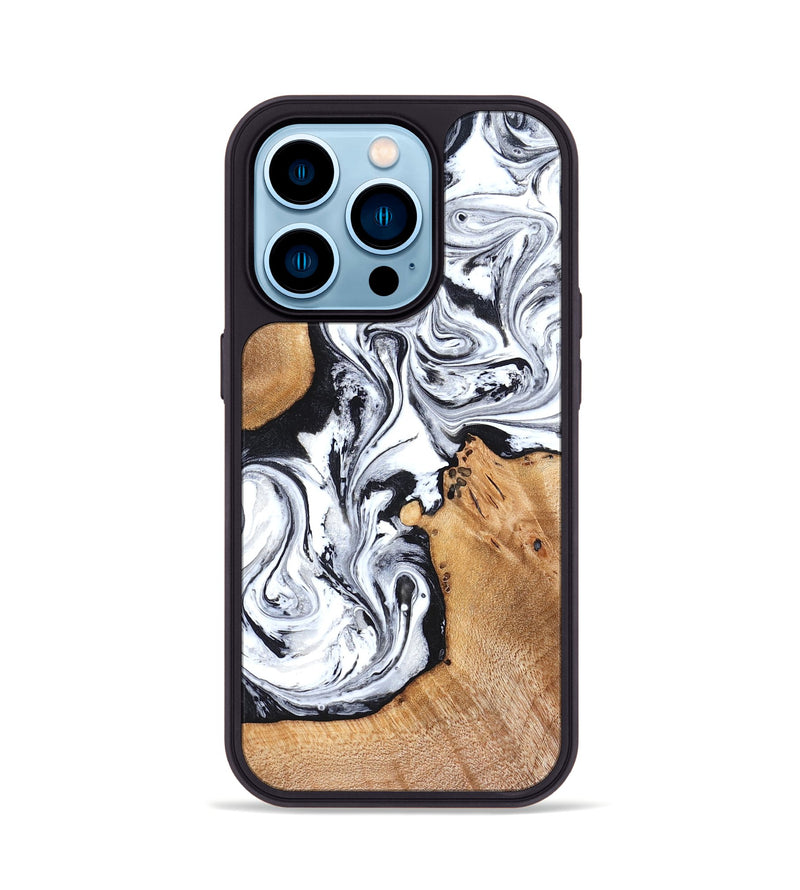 iPhone 14 Pro Wood Phone Case - Ariana (Black & White, 822796)
