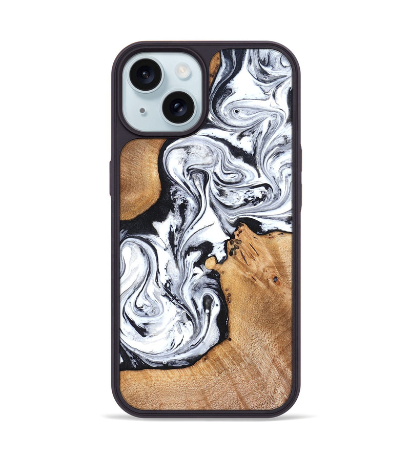 iPhone 15 Wood Phone Case - Ariana (Black & White, 822796)