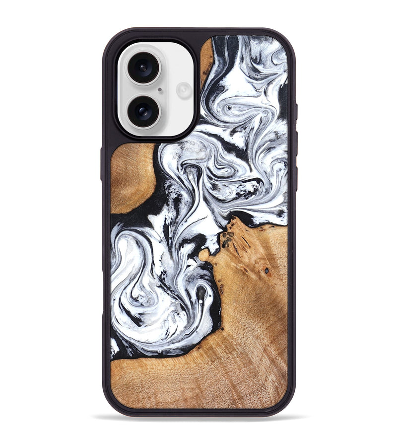 iPhone 16 Plus Wood Phone Case - Ariana (Black & White, 822796)