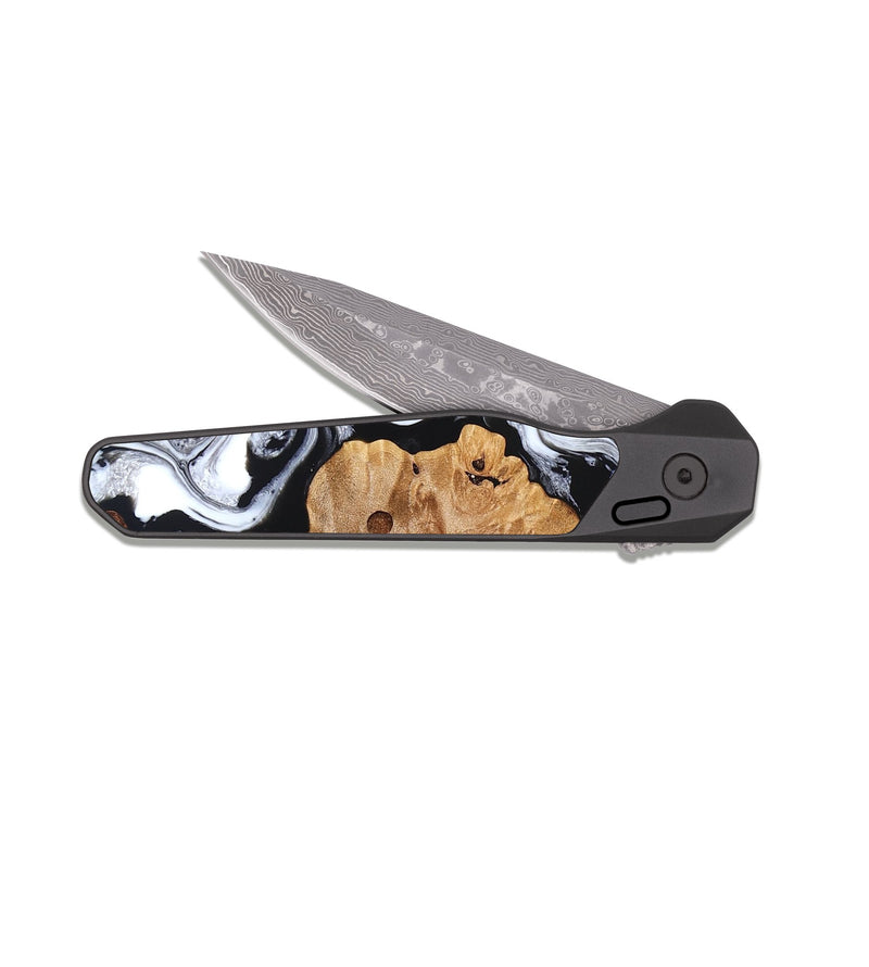 EDC Dark Damascus Wood Pocket Knife - Selene (Black & White, 822800)