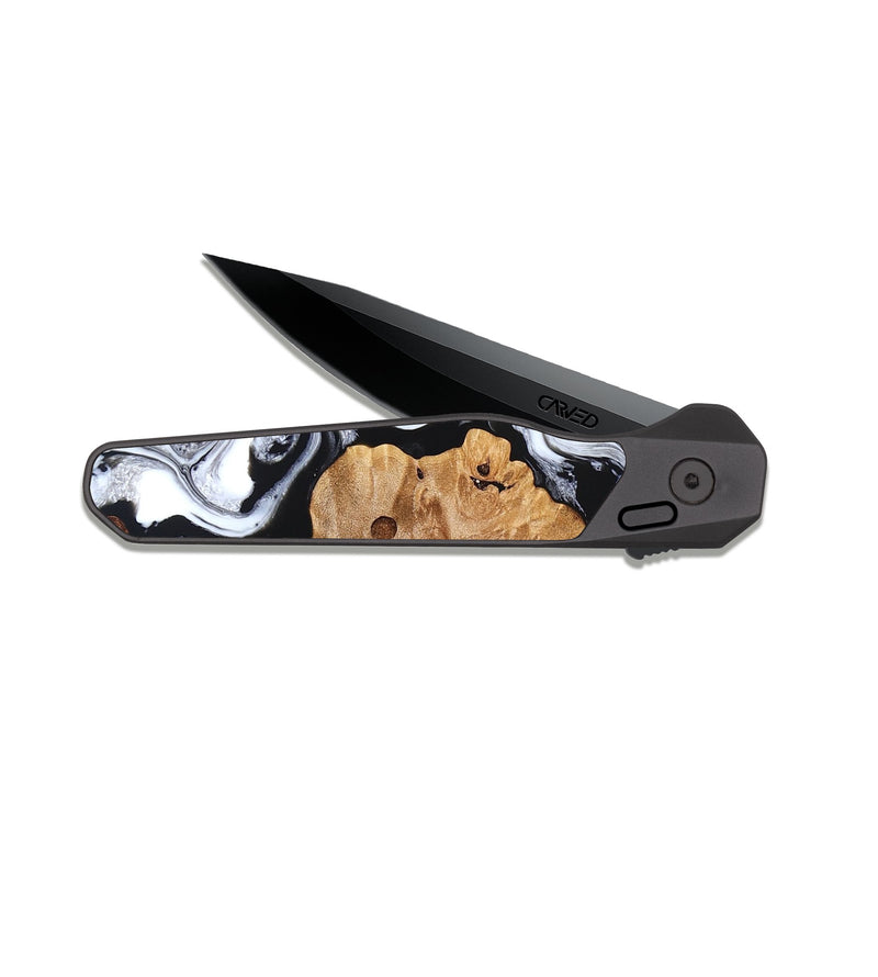 EDC Dark Slate Wood Pocket Knife - Selene (Black & White, 822800)