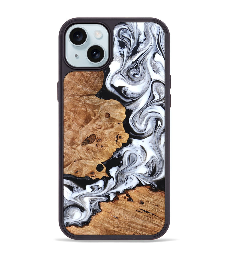 iPhone 15 Plus Wood Phone Case - Selene (Black & White, 822800)