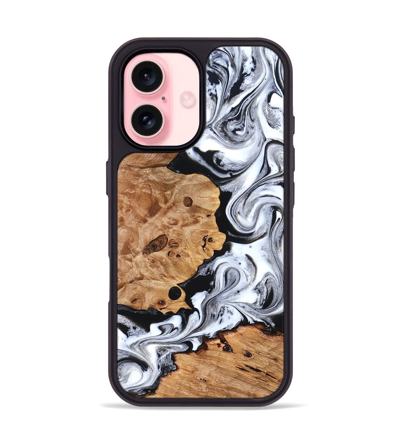 iPhone 16 Wood Phone Case - Selene (Black & White, 822800)
