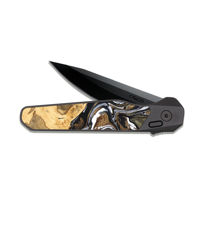 EDC Dark Slate Wood Pocket Knife - Leanna (Black & White, 822804)