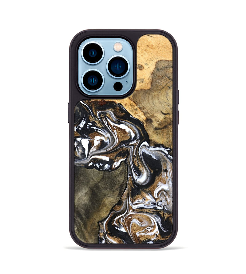 iPhone 14 Pro Wood Phone Case - Leanna (Black & White, 822804)