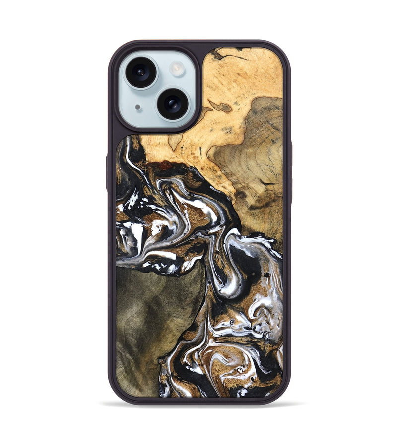 iPhone 15 Wood Phone Case - Leanna (Black & White, 822804)