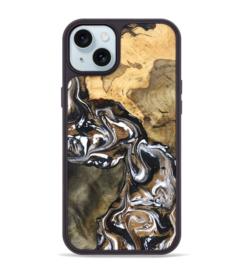 iPhone 15 Plus Wood Phone Case - Leanna (Black & White, 822804)