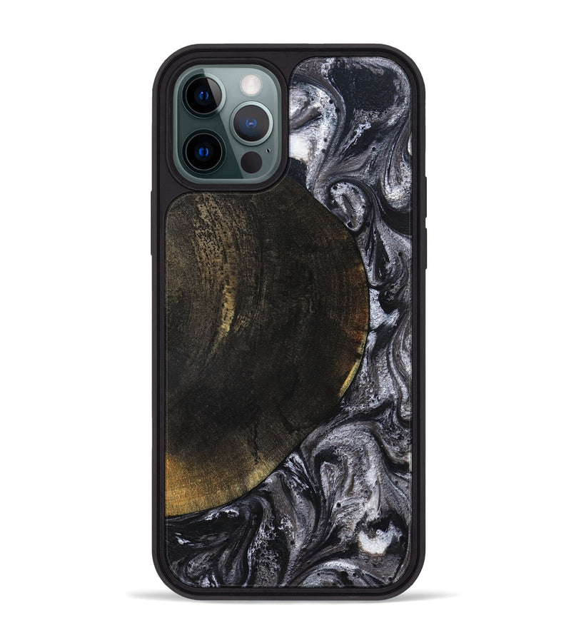 iPhone 12 Pro Max Wood Phone Case - Myrtis (Black & White, 822805)