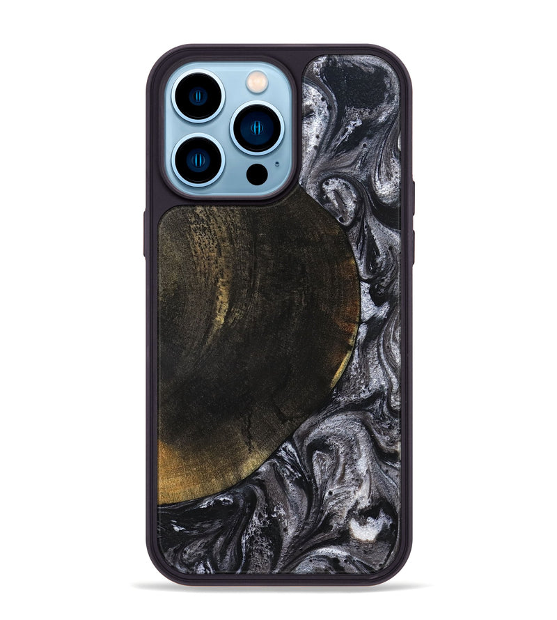 iPhone 14 Pro Max Wood Phone Case - Myrtis (Black & White, 822805)