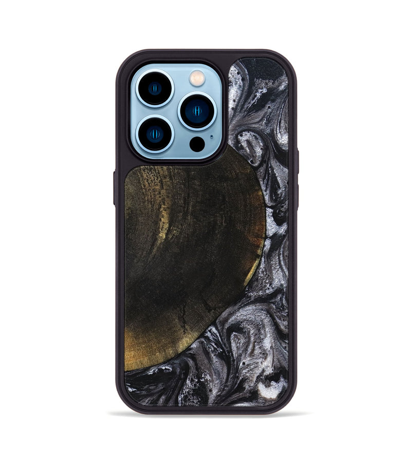 iPhone 14 Pro Wood Phone Case - Myrtis (Black & White, 822805)