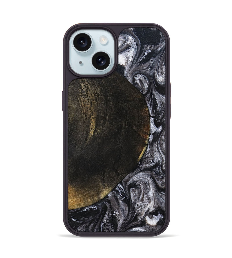 iPhone 15 Wood Phone Case - Myrtis (Black & White, 822805)