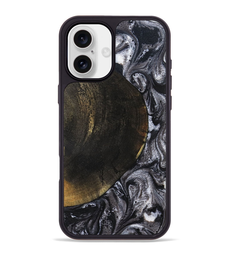 iPhone 16 Plus Wood Phone Case - Myrtis (Black & White, 822805)