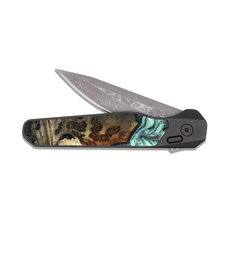 EDC Dark Damascus Wood Pocket Knife - Rudy (Green, 822814)