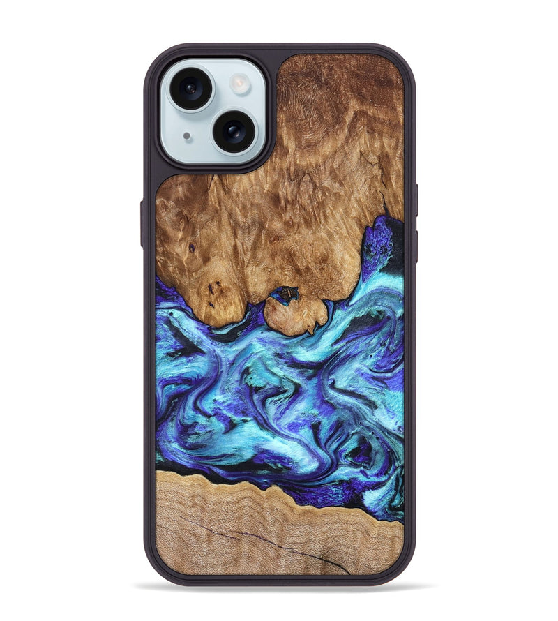 iPhone 15 Plus Wood Phone Case - Mariel (Blue, 822827)