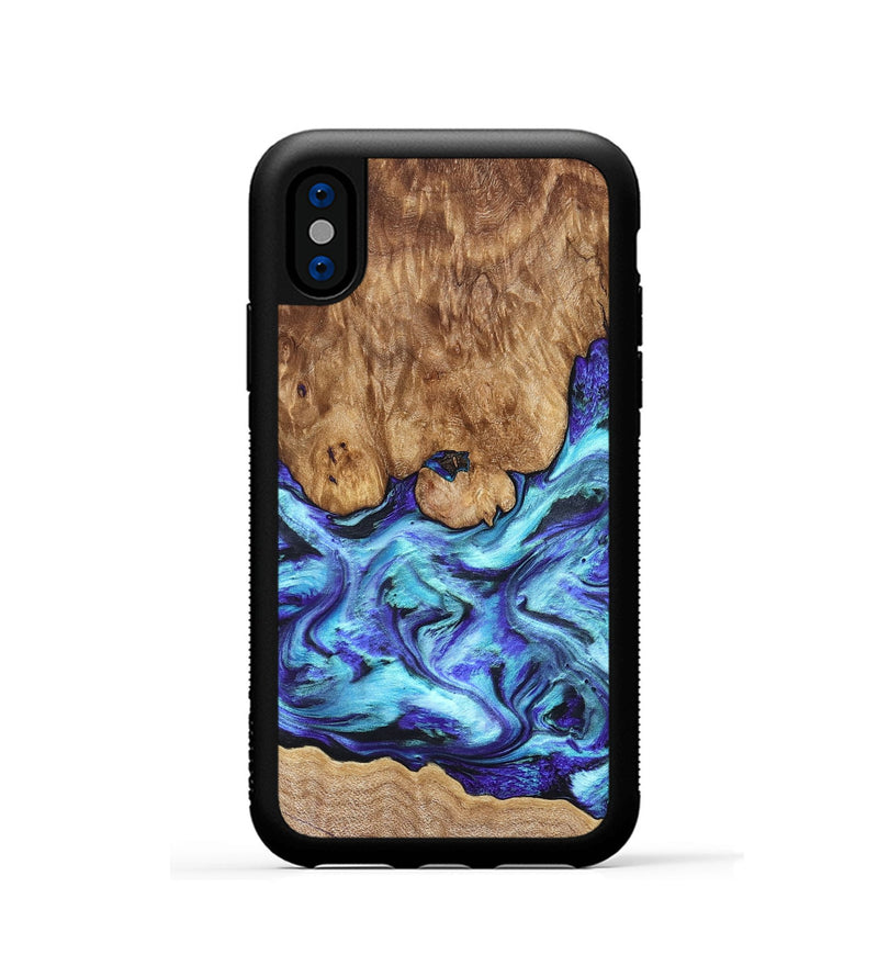 iPhone Xs Wood Phone Case - Mariel (Blue, 822827)