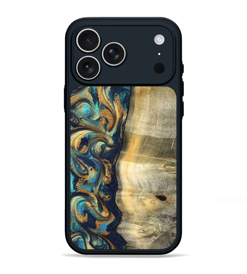 iPhone 17 Pro Max Wood Phone Case - Porsha (Teal & Gold, 822848)