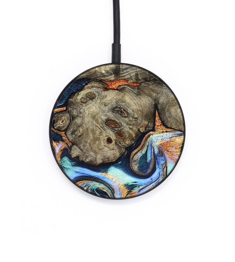 Circle Wood Wireless Charger - Amiya (Teal & Gold, 822852)