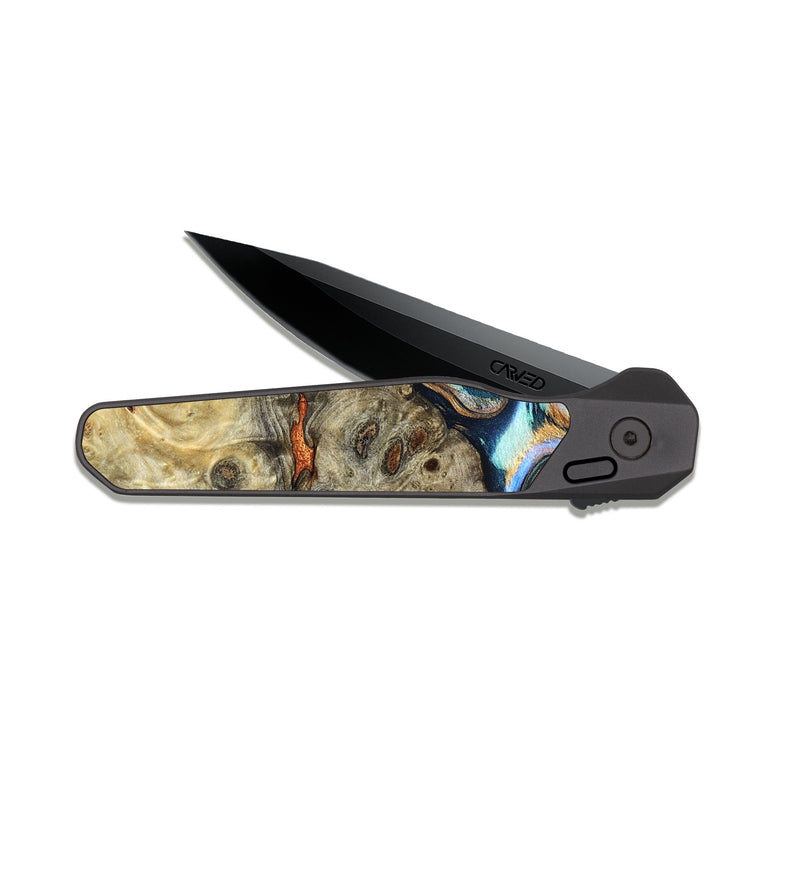 EDC Dark Slate Wood Pocket Knife - Amiya (Teal & Gold, 822852)