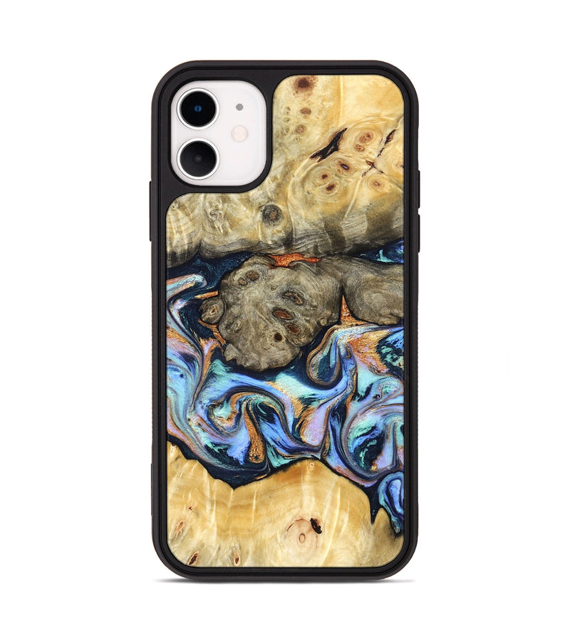 iPhone 11 Wood Phone Case - Amiya (Teal & Gold, 822852)