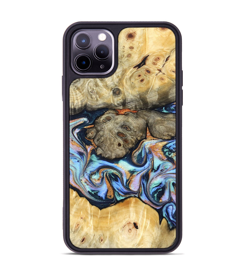 iPhone 11 Pro Max Wood Phone Case - Amiya (Teal & Gold, 822852)