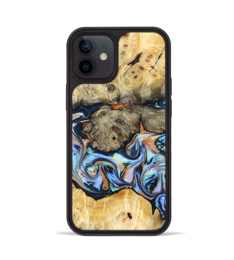 iPhone 12 Wood Phone Case - Amiya (Teal & Gold, 822852)