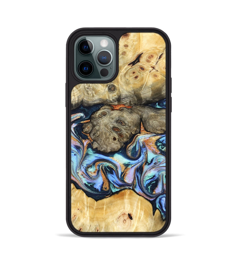 iPhone 12 Pro Wood Phone Case - Amiya (Teal & Gold, 822852)
