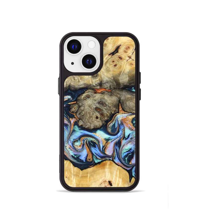 iPhone 13 mini Wood Phone Case - Amiya (Teal & Gold, 822852)