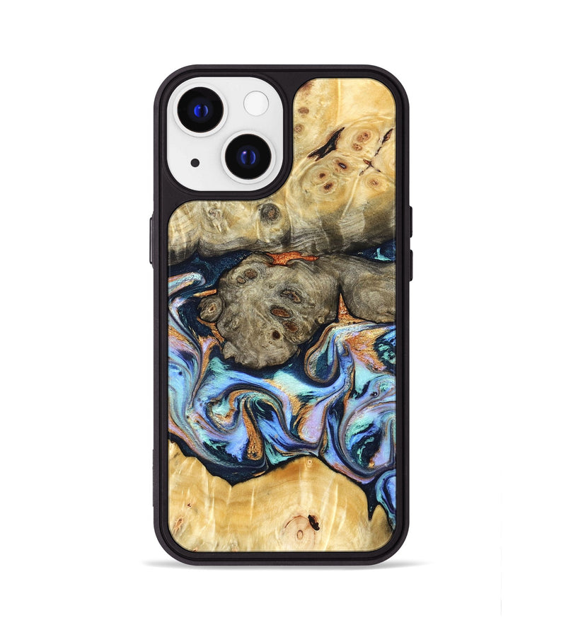 iPhone 13 Wood Phone Case - Amiya (Teal & Gold, 822852)