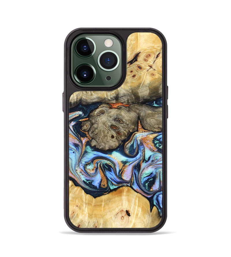 iPhone 13 Pro Wood Phone Case - Amiya (Teal & Gold, 822852)