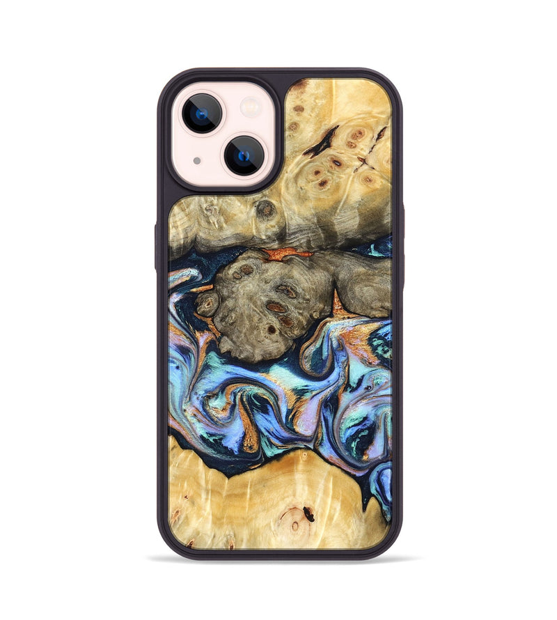 iPhone 14 Wood Phone Case - Amiya (Teal & Gold, 822852)