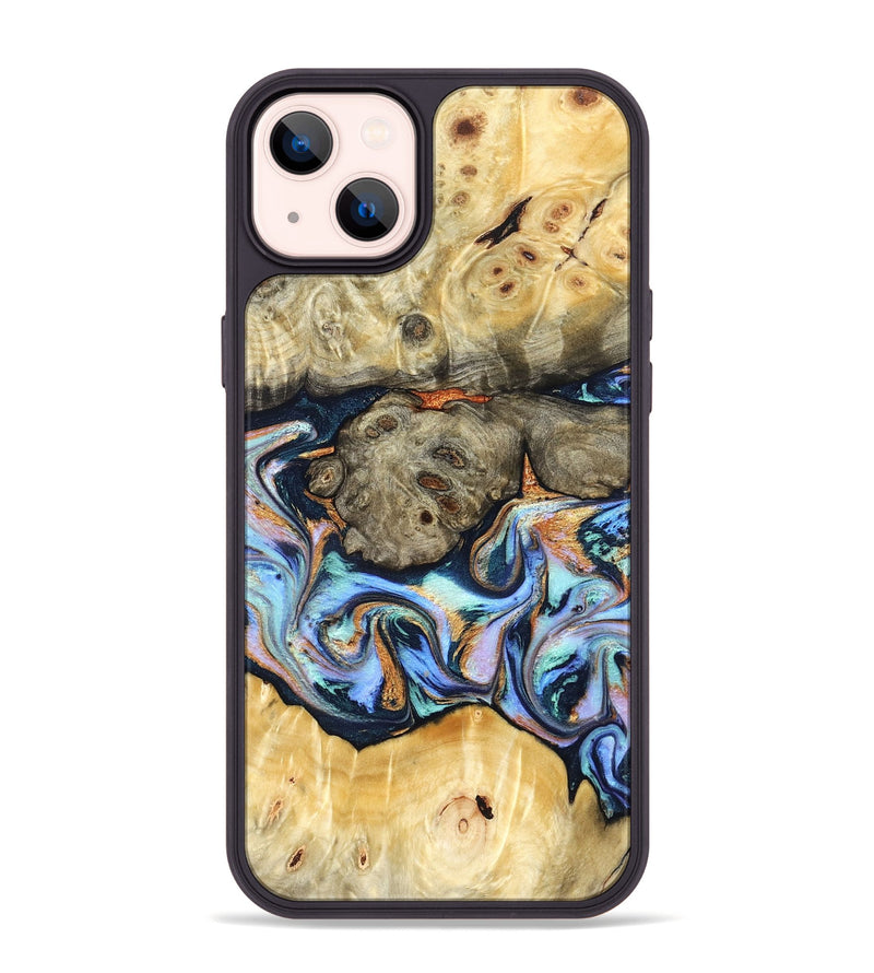 iPhone 14 Plus Wood Phone Case - Amiya (Teal & Gold, 822852)