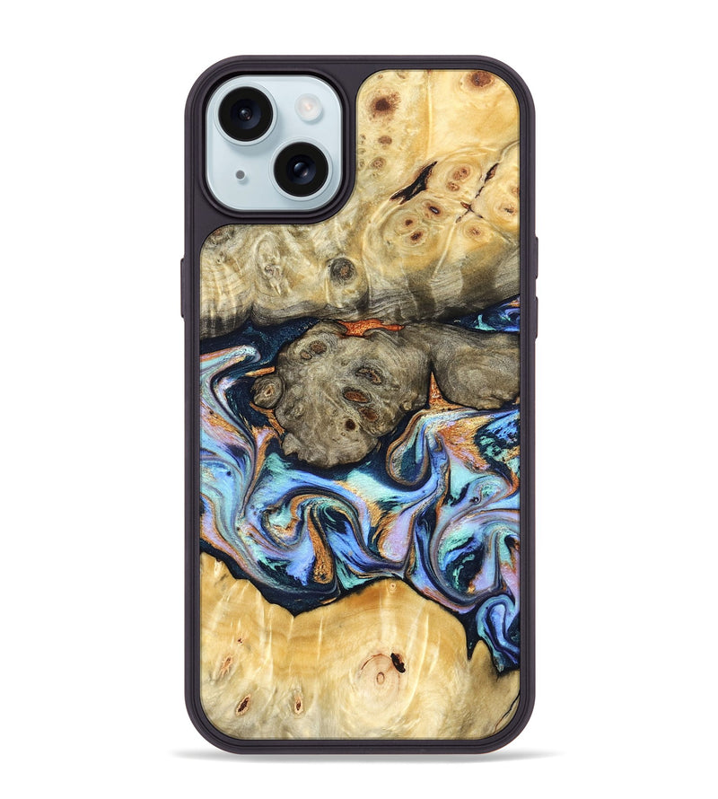 iPhone 15 Plus Wood Phone Case - Amiya (Teal & Gold, 822852)