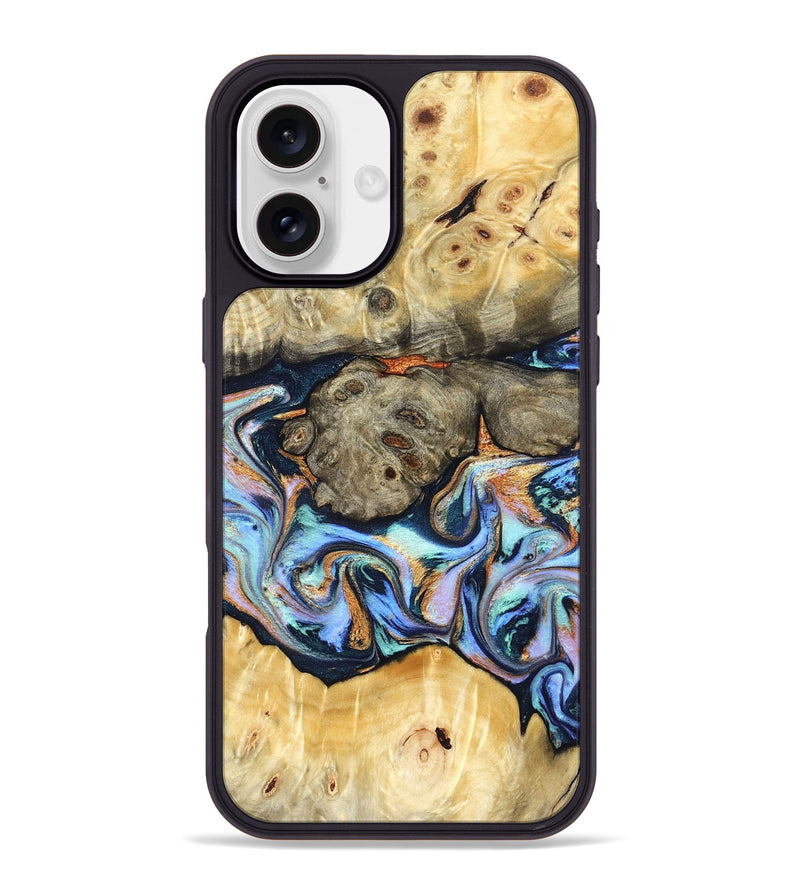 iPhone 16 Plus Wood Phone Case - Amiya (Teal & Gold, 822852)