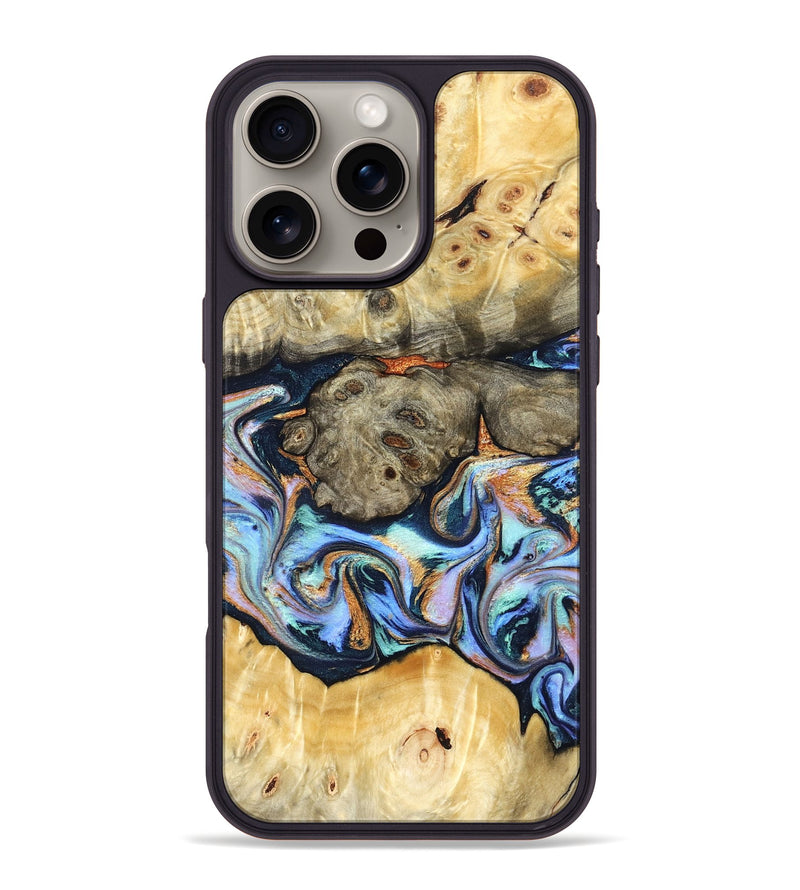 iPhone 16 Pro Max Wood Phone Case - Amiya (Teal & Gold, 822852)