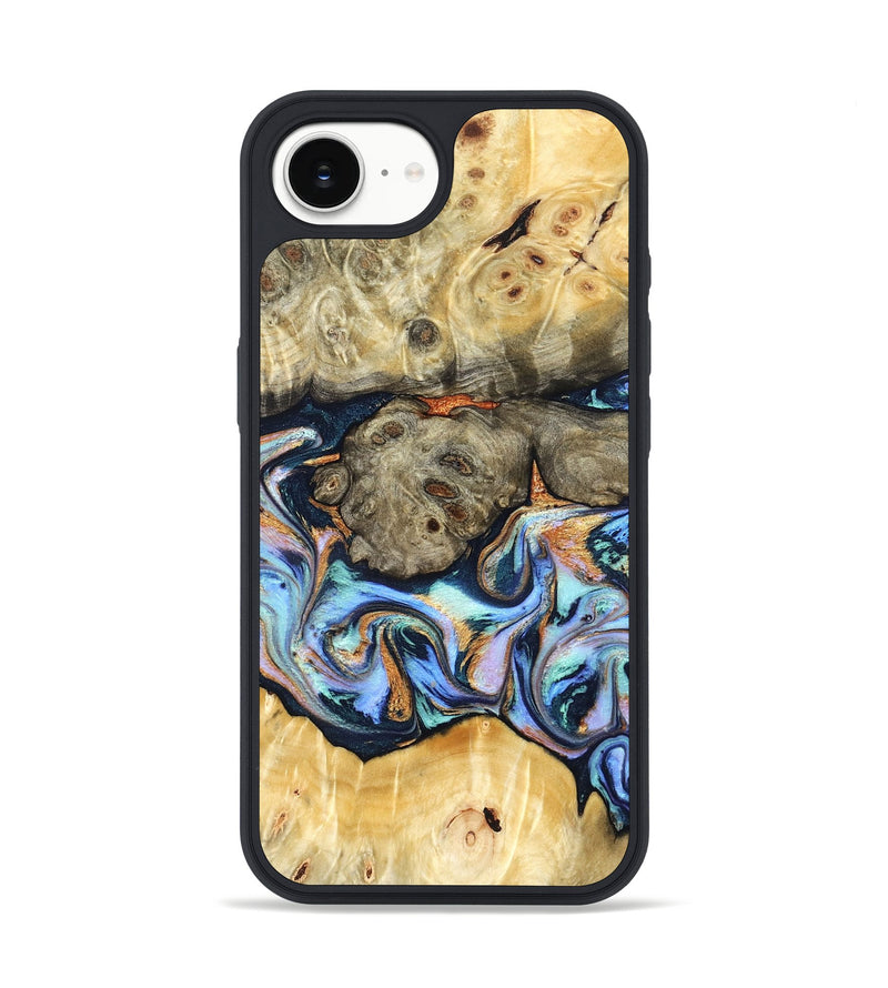 iPhone 16e Wood Phone Case - Amiya (Teal & Gold, 822852)