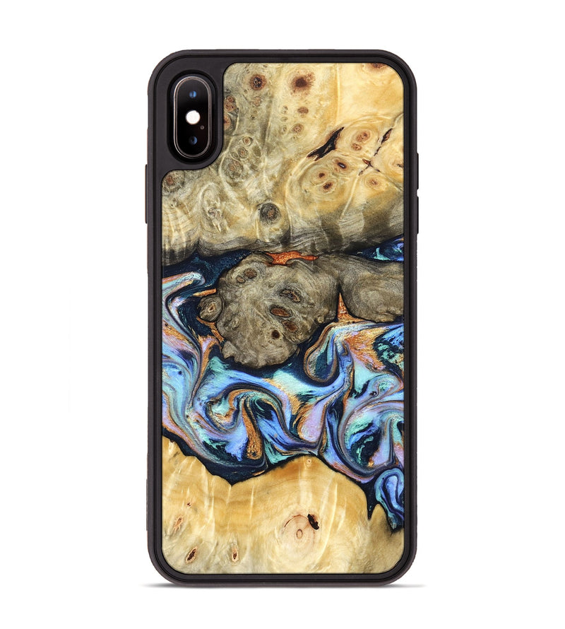 iPhone Xs Max Wood Phone Case - Amiya (Teal & Gold, 822852)