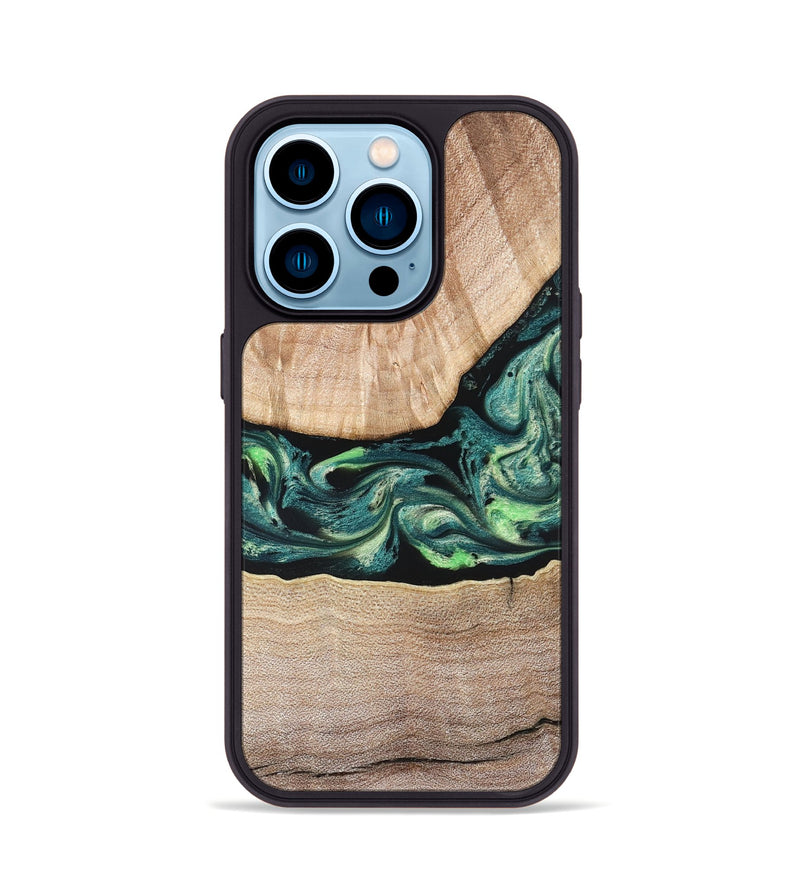 iPhone 14 Pro Wood Phone Case - Jasen (Green, 822854)