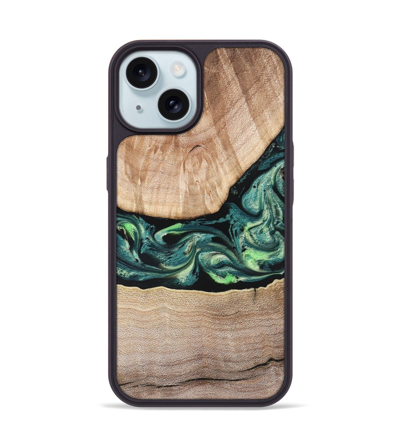 iPhone 15 Wood Phone Case - Jasen (Green, 822854)