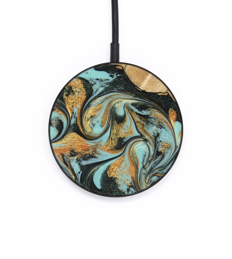Circle Wood Wireless Charger - Javon (Teal & Gold, 822856)