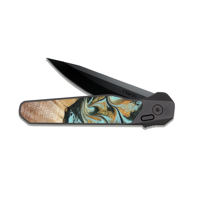 EDC Dark Slate Wood Pocket Knife - Javon (Teal & Gold, 822856)