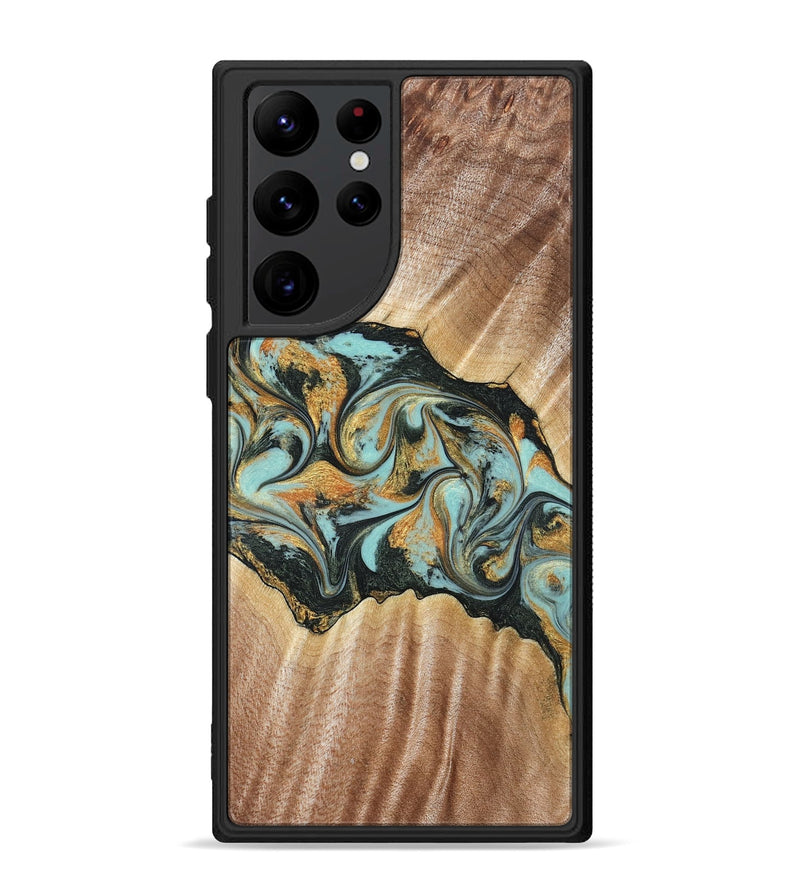 Galaxy S22 Ultra Wood Phone Case - Javon (Teal & Gold, 822856)