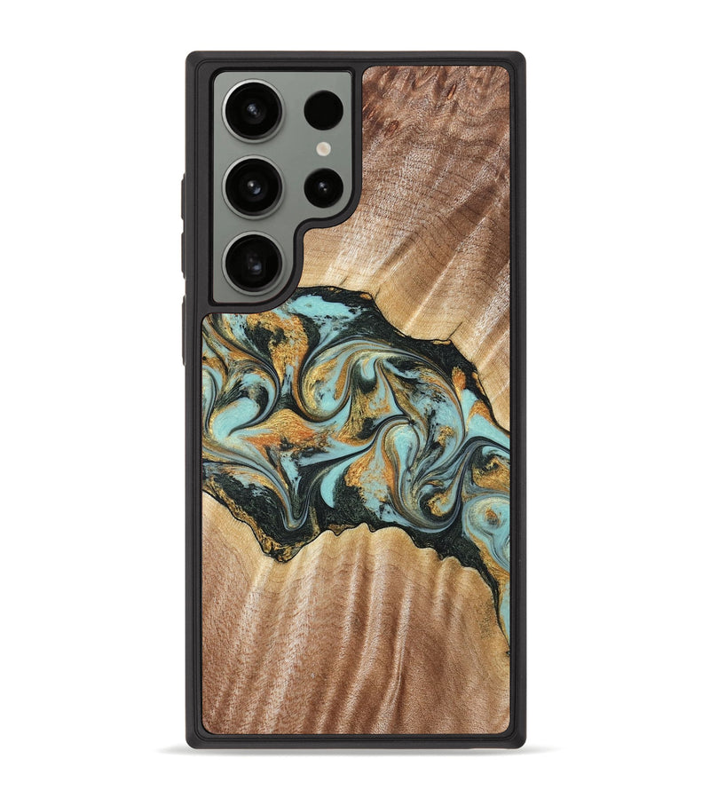 Galaxy S23 Ultra Wood Phone Case - Javon (Teal & Gold, 822856)