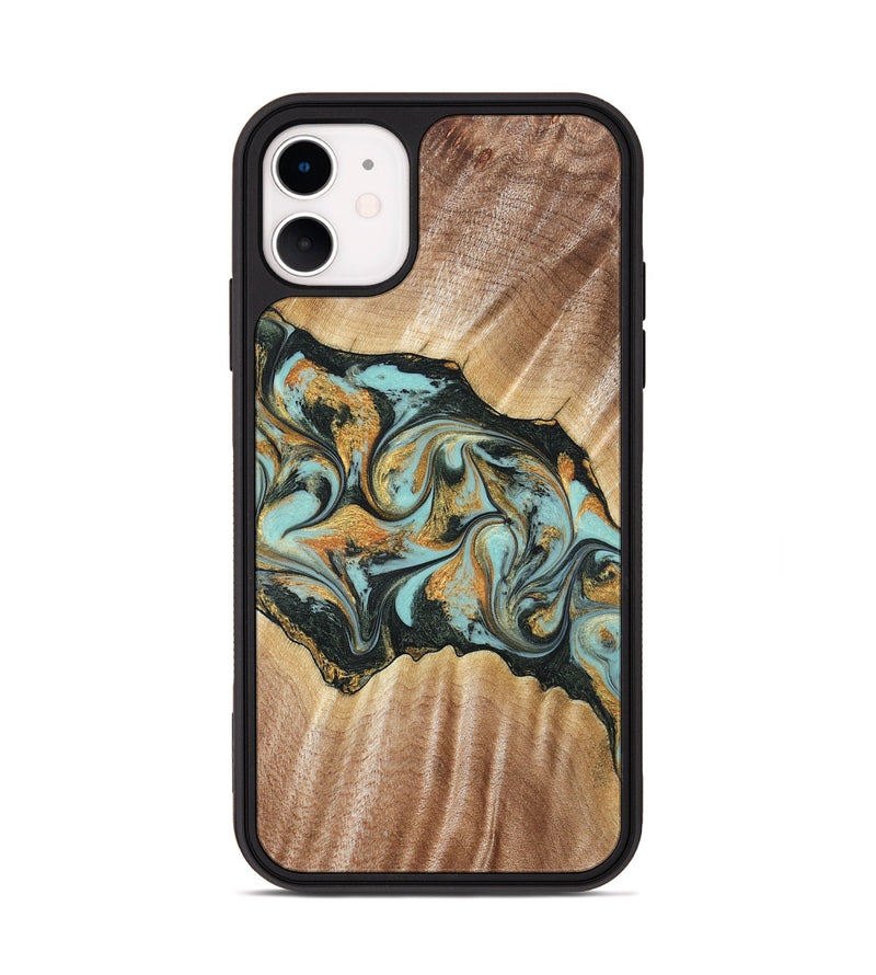 iPhone 11 Wood Phone Case - Javon (Teal & Gold, 822856)