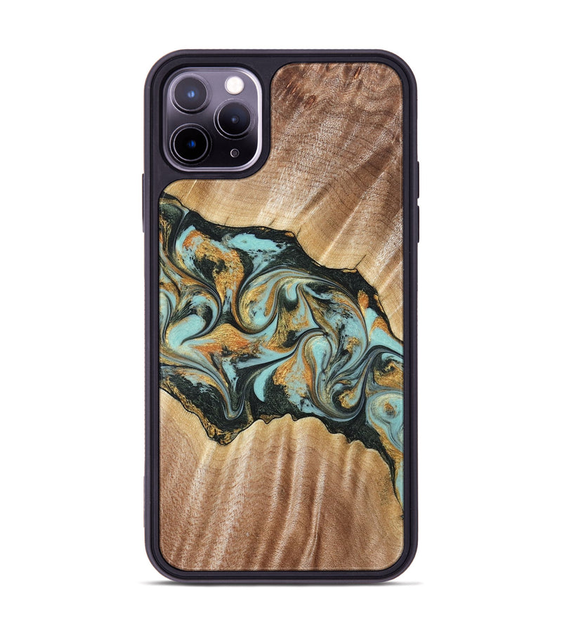iPhone 11 Pro Max Wood Phone Case - Javon (Teal & Gold, 822856)
