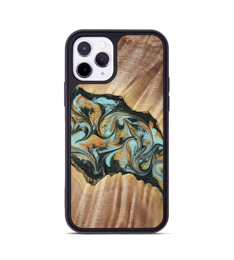 iPhone 11 Pro Wood Phone Case - Javon (Teal & Gold, 822856)