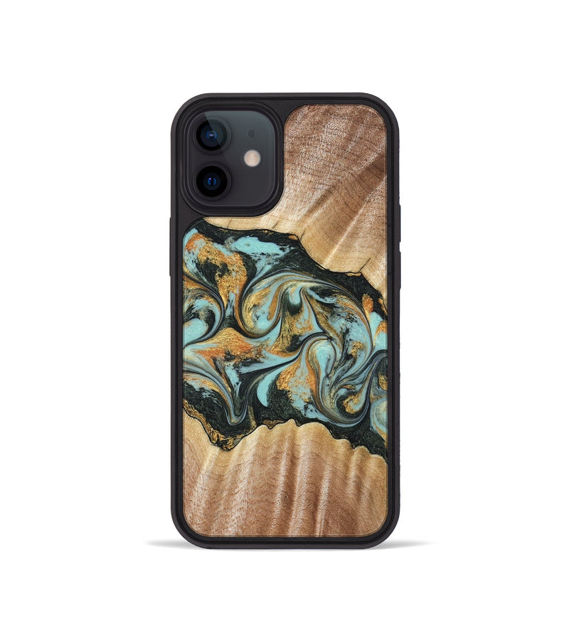 iPhone 12 mini Wood Phone Case - Javon (Teal & Gold, 822856)