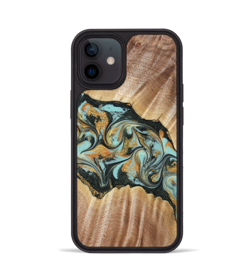 iPhone 12 Wood Phone Case - Javon (Teal & Gold, 822856)