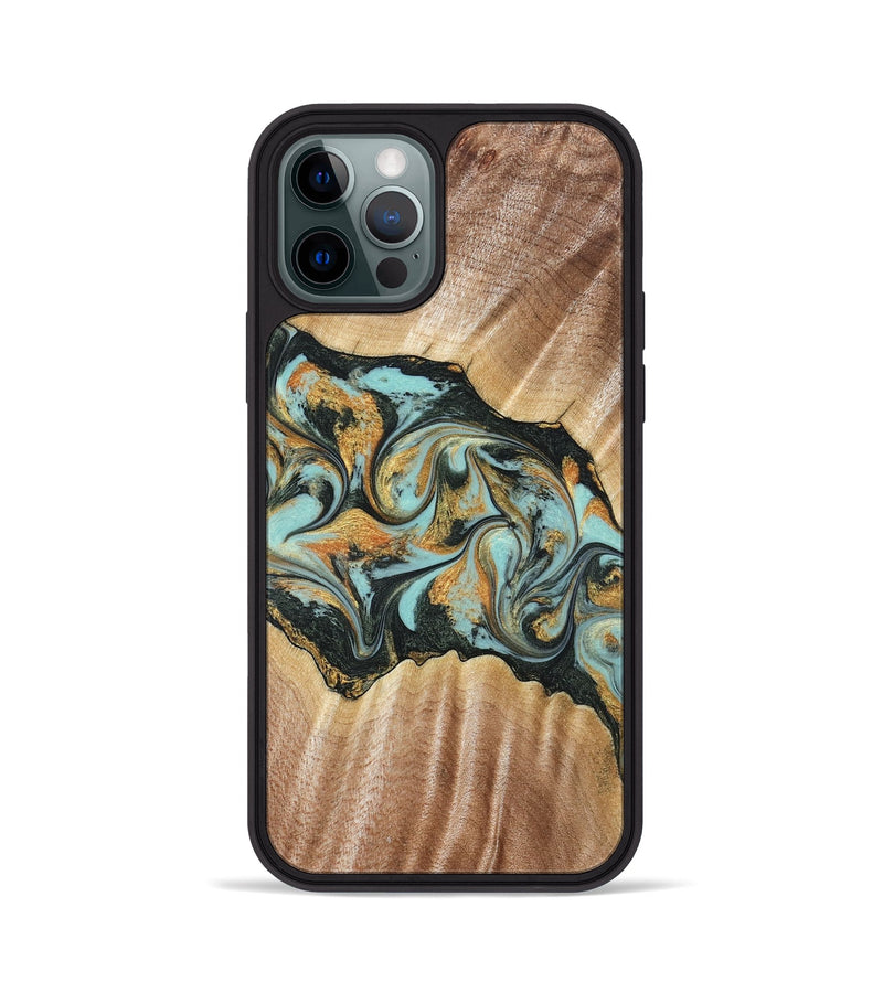 iPhone 12 Pro Wood Phone Case - Javon (Teal & Gold, 822856)