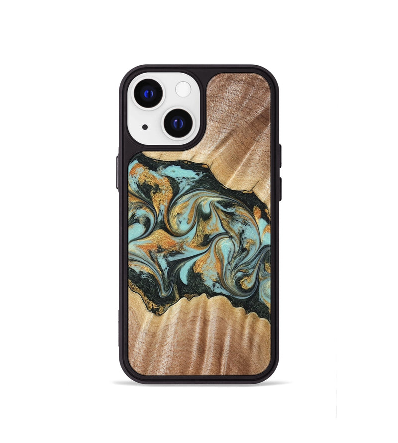 iPhone 13 mini Wood Phone Case - Javon (Teal & Gold, 822856)